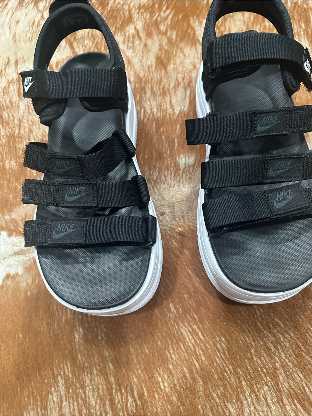 Nike women’s  Black Multi-Strap Sandals with White Platform Sole